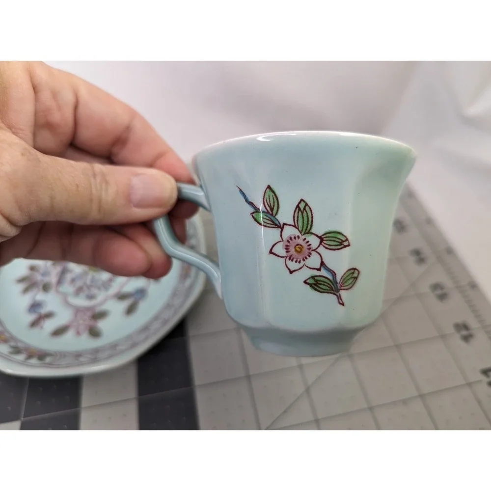 Adams Singapore Bird‎ Turquoise Mini Cup Saucer Lot Wedgewood